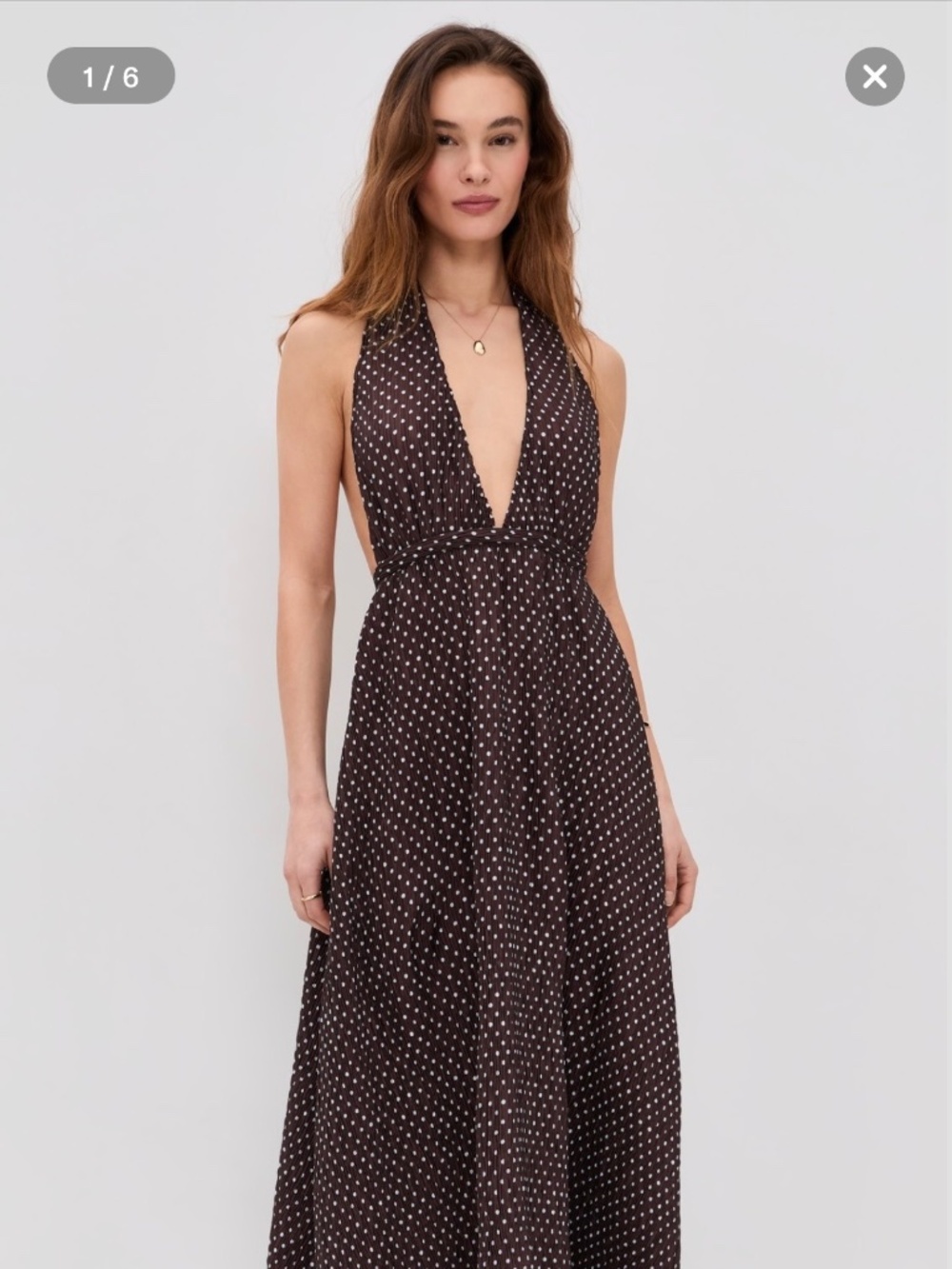 Lioness Chocolate Brown & Blue Polka Dot Maxi Dress XS